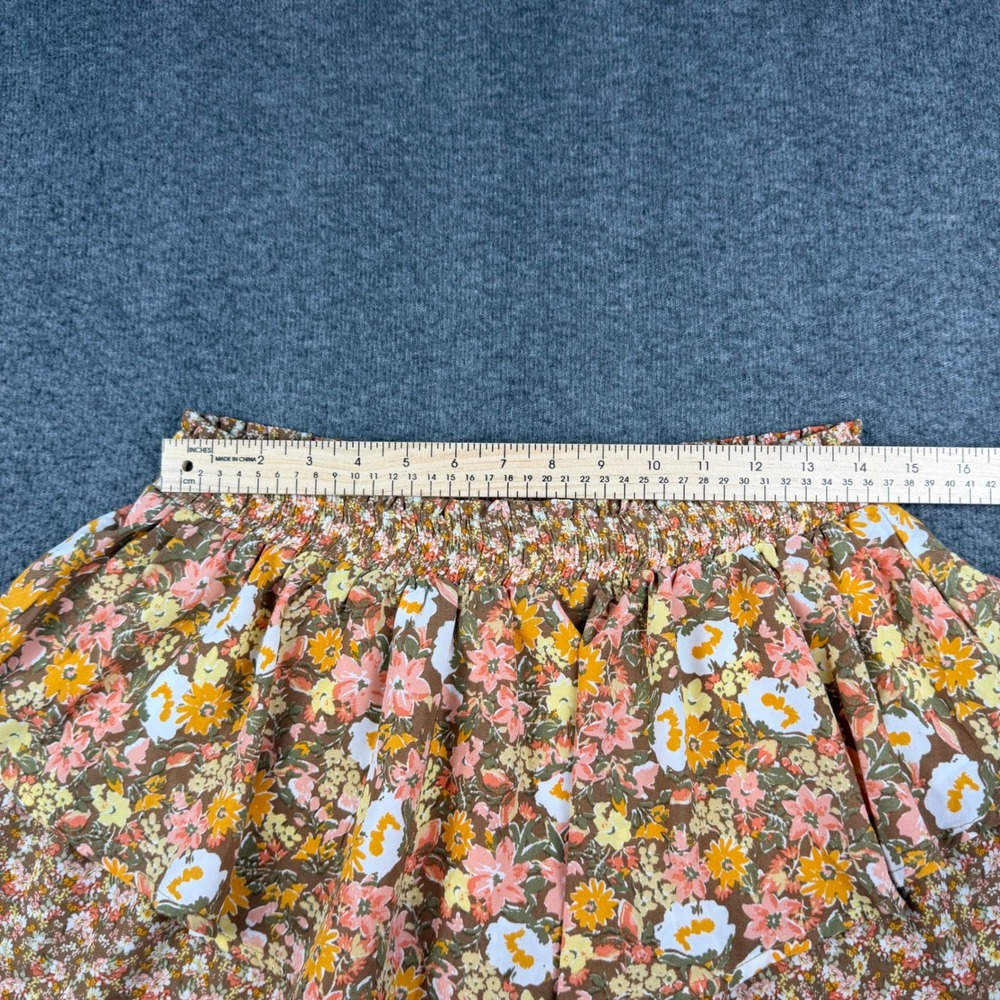 Sienna Sky Ruffle Mini Skirt Women's L Brown Floral Smocked Tiered 02CS258 - Picture 4 of 7